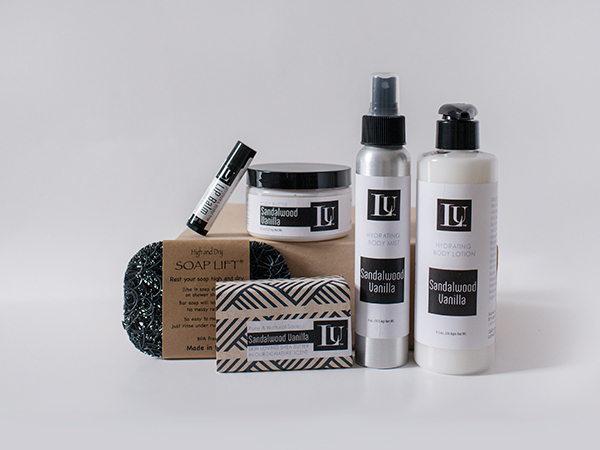 Box 2 gift set, photographed with soaps, jars and bottles