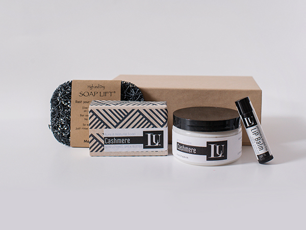 Spa in a Box gift set with soap, body butter and lip balm in a kraft box