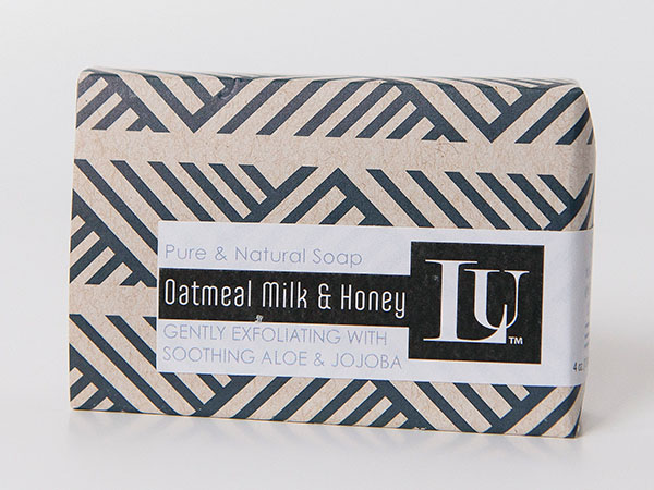 Oatmeal Milk and Honey bar soap in chevron kraft wrap